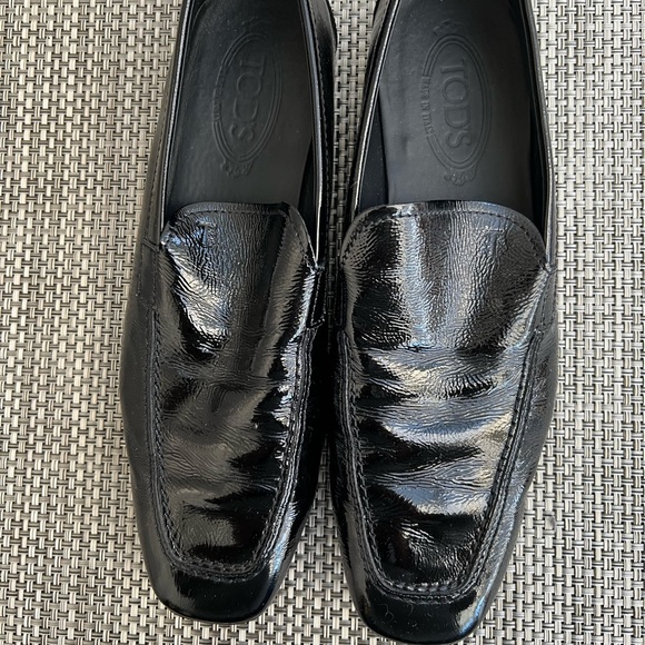 Men’s “TOD’S” Black Patent Leather Slip on Loafers